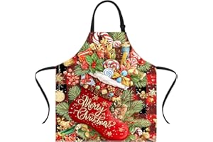CRYSLOVE Grembiule Natalizio,Grembiule Cucina Donna Regolabile Grembiuli con 2 Tasche per Cucina Barbecue Festa di Natale Regalo di Natale