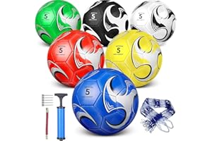 DHYLRICHER 6 Pack Size 5/4/3 Football Balls for Training & Matches – Official Size & Weight, Includes Carry Net, Air Pump,Ideal for Youth and Adult Players