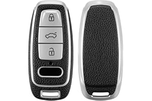 kwmobile Key Cover Compatible with Audi A6 A7 A8 Q7 Q8 3 Button Car Key Keyless Go - TPU Leather Look Car Key Fob Protector - Silver/Black