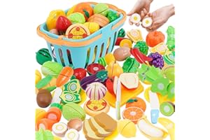 NUKDEY Frutas y Verduras Juguete para Cortar 75 Piezas, Comida de Juguete para Cocinita, Accesorios Cocina Juguetes, Alimentos Cocinita Juguete, Juegos de rol Educativos Regalos para Niños Niñas 3 Años