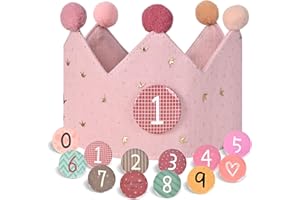JIAWWAN Corona di Compleanno per Bambini, Coroncina Stoffa Compleanno, Cappellino Corona Bambino con Numeri Intercambiabili da 0 a 9, Coroncina in Tessuto Compleannos per Ragazzi Ragazze