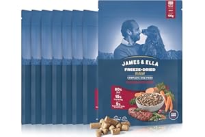 James & Ella Complete Freeze-Dried Raw Dog Food ❘ Grass Fed Beef (8 x 100g), Freeze-Dried Dog Food, Packed with Protein, Essential Oils & Minerals for Healthy Dogs, Lightweight & Gluten Free