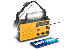 Gracioso Wind Up Radio Solar Torch, 8000mAh Battery AM/FM Radio with USB Mobile Phone Hand Crank Charger, LED Flashlight, SOS Alarm, Compass, Survival Equipment