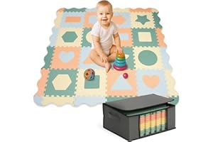 Cantoblanc® Alfombra Puzzle bebé Acolchada. Tapete de Actividades Bebé + Bolsa de Almacenaje. 36 Piezas Gruesas Acolchadas Figuras Geométricas y Bordes. Tapete Suelo Goma Eva Grande (140x140x1,2cm).