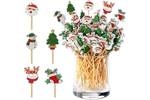 Bekeify 200 Piezas Palillos de Cóctel de Navidad 12 CM Pinchos de Bambú de Dientes 5 Estilos Brochetas de Fruta Palitos Aperitivos de Madera Decoración Fiesta para Cócteles Aperitivos Canapés Bebidas