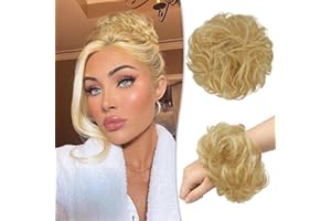 RUWISS Messy Bun Hair Piece 100% Human Hair Messy Rose Bun Hair for Women Real Hair Scrunchies Updo Hair Pieces Hair Chignons Extension(Golden Blonde)