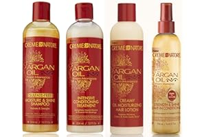 GENERIC - CREME OF NATURE Crème Of Nature - Lot de 4 soins capillaires à l'huile d'argan du Maroc - shampoing/après-shampoing/après-shampoing sans rinçage/lotion hydratante à l'huile