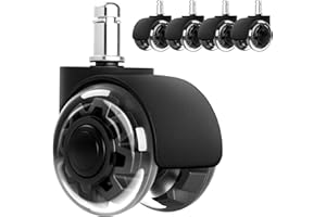 VORTIX Kółka do krzeseł biurowych, 11 mm x 22 mm, zestaw 5 kółek do krzeseł biurowych, super ciche i miękkie, do twardych podłóg (Czarny)