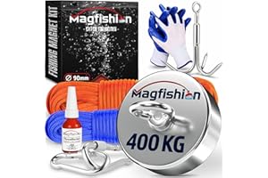 MAGFISHION Mega Zestaw do Magnetycznego Wędkarstwa - Siła Przyciągania 400KG - Ø90mm - Magnes Neodymowy z 2 Linami & Rękawice - Idealny do Magnetycznego Wędkarstwa - Magnes Ryba