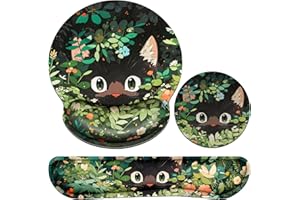 Acezeek Wrist Rest Mouse Mat 3-in-1 Mousepad Set Keyboard Wrist Rest+Mouse Pad+Cup Pad, Ergonomic Wrist Cushion Support Memory Foam Mousepad for Pain Relief, Gaming Office Home Using, Cat