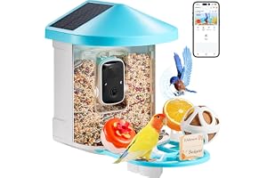 VEVOR Smart fågelmatare med kamera, soldriven trådlös kamera fågelmatare med 2 solpaneler, livevideo, AI-identifiering, autom