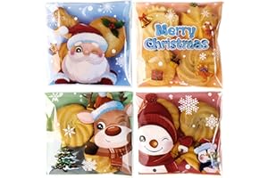 COLOFALLA 100pcs Bolsas Autoadhesivas Navidad Regalo Bolsita Celofán Navideña para Chuches Caramelos Galletas