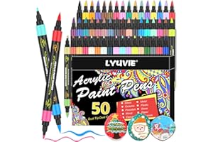 Lyuvie 100 Couleurs Feutre Marqueur Peinture Acrylique,50 Pcs Acrylic Paint Marker Stylo Peinture Acrylique Pointe Fine & Pinceau pour Roche Tissu Pierre Bois Verre Papier Plastique