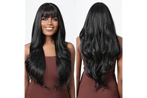 ‎TESTAR testar Schwarze Perücken für Frauen lange lockige Perücken mit Pony lange gewellte Perücke natürliches Haar aussehend hitzebeständig synthetische gewellte Perücke für den täglichen Gebrauch