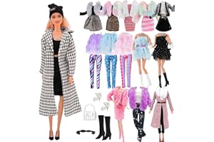 XERTEAM 17 vestiti per bambola, 1 cappotto in peluche, 2 top, 2 abiti, 3 pantaloni, 1 cappello, 2 cinture, 1 collana, 1 borsa, 1 tacco alto e 1 stivale, compatibile con Barbie 29 cm