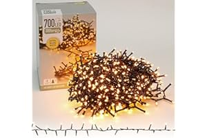 ECD Germany Lancuch Swietlny LED 14m 700 diod LED bardzo ciepla biel, 8 trybów, zasilanie elektryczne, wodoodpornosc IP44, wewnatrz/na zewnatrz, lampki choinkowe Lancuch swietlny choinki tuftowany