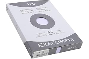 EXACOMPTA Etui de 100 fiches bristol non perforées 148x210mm (A5) quadrillées 5x5 Blanc