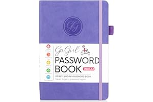 GoGirl Password Book with Alphabetical tabs – Internet Address & Password Keeper Logbook for Password Organization, Journal Notebook for Saving Website Logins. Medium Size 13.5 x 19cm - Lavender