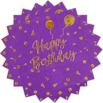 40 Stück Lila-goldene Servietten Mit Happy Birthday Aufdruck - 33x33cm Für Geburtstagsfeiern