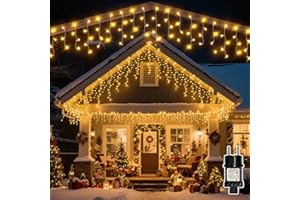 ‎SOAGRC Soagrc Eisregen Lichterkette Außen Warmweiß 216 LEDs, Dauerlicht, IP44, 7.3m, 3m Zuleitung, Endstecker, Weihnachtsbeleuchtung für Balkon, Fenster, Haus