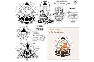 CRASPIRE Buda Loto Sellos de Goma Transparentes Reutilizables Zen Meditar Texto Silicona Sellos Transparentes Sello para Diario Hacer Tarjetas Amigos DIY Scrapbooking Marco de Fotos Álbum