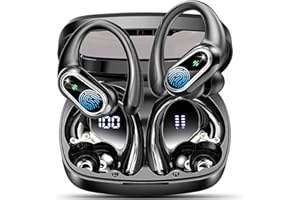 POOUNUR Cuffie Bluetooth Sport, Auricolari Bluetooth 5.3 con HD Mic Stereo, 50Ore Stereo Cuffie Wireless con Ricarica Rapida USB-C, Cuffiette Bluetooth Display LED,IP7 Impermeabili Cuffie Senza Fili per Sport