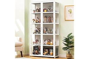 JFOZDM Vetrina Espositiva Per Collezionismo, Vetrina Multifunzionale in Vetro Antipolvere, Design con anta battente,Vetrinetta Espositiva per Uffici, Camere da Letto, Soggiorni 24.5in/62cm/5F Bianco