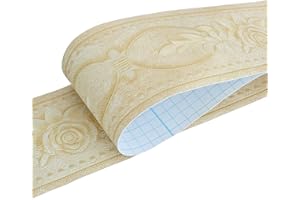 HyFanStr Tapete Bordüre Selbstklebend Bordüren Rosenmuster Wandtattoo Bordüre, Wasserdichte Bad Bordüre Aufkleber Dekoration für Wohnzimmer Badezimmer Küche 500x10cm