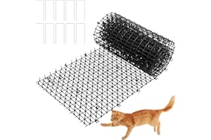 YIMOMOYI Spuntoni anti-gatto 30 x 200 cm, tappetino in plastica con spuntoni, tappetino anti-gatto con spuntoni, rete deterrente per animali domestici con 10 picchetti a forma di U per giardino, recinzione