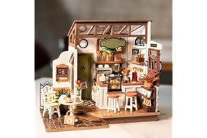 ROWOOD Miniatura Casa Delle Bambola Caffè, Fai Da Te Mini Casa in Legno Con Luci LED Per Adulti Da Costruire, Creativi Regalo Di Vacanza