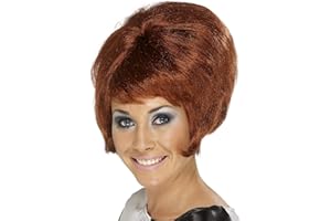Smiffys 60s Beehive Wig, Auburn Short, 1960's Groovy Fancy Dress, 1960s Dress Up Wigs