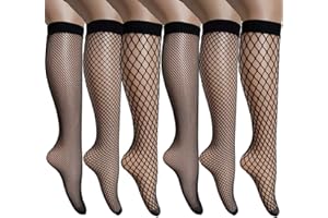 ANDIBEIQI 6 par damskich pończochy ze wzorem pończochy kabaretki czarne jeden rozmiar czarne