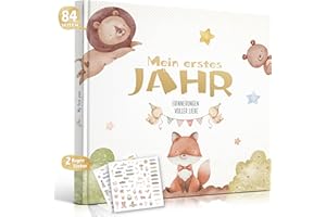 Hyggartn Mein Erstes Jahr Babyalbum mit 129 Stickern Personalisierte Geschenke Baby Geschenk Geburt Junge & Mädchen Fotoalbum Baby Erinnerung Babytagebuch 21x21 cm (Fuchs mit Aufklebern)