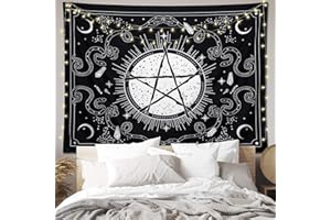 Dremisland Arazzo da Parete Pentagramma Psichedelico Arazzo Appeso A Parete Luna Trippy Arazzo Bianco e Nero Arte della Parete per Soggiorno Camera da Letto Dormitorio(Nero, M/150x130cm(59x52inch))