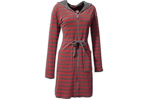 Erwin Müller Leichtfrottier Damen Bademantel mit Kapuze | Leichter Morgenmantel | Saunamantel | mit Reißverschluss und Durchzugskordel | Zwei Taschen | rot Größe 40/42 | M |Rückenlänge 94 cm