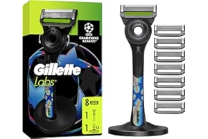 GilletteLabs UEFA Champions League Special Edition Maquinilla De Afeitar Para Hombre Con Barra Exfoliante, 1 Mango + 8 Recambios, Incluye Soporte Magnético Prémium