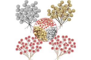 POPOYU 100pcs Christmas Berry Artificial Holly Berries, Artificial Fruits Red BerryPicks Winter Berries Bunch Berry Branches for Xmas Tree Decs,Christmas Wreath Making Decorations Supplies,Multicolor