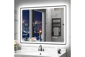 STARLEAD 60x80cm Negro Espejo-Baño-con-Luz y Bluetooth, Antivaho, Regulable, 3 Colores Luz, Función Memoria, IP44 Vidrio Templado Espejo-LED-Baño, Horizontal/Vertical, Marco No Metálico