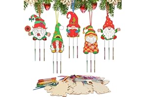 HONMOK 10pcs Noël Carillons Bricolage pour Enfant GNOME Carillon à Fabriquer en Bois Nains à Peindre Loisir Créatif Fille Garçon Carillon à Vent Créative Fête Anniversaire