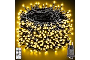 LaiTeny Luci Albero di Natale Esterno - 50M 500LED Bianco Caldo Catena Luminosa, Luci Stringa a Spina Con 8 Modalità Impermeabile Timer Telecomando luci da Interno Natalizie