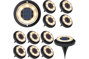 Flacchi Solar Bodenleuchten Aussen - Solarleuchten für Garten Außen mit 8 LEDs, Wasserdicht Led Solar Gartenleuchten, Solarlampen für Außen Rasen Auffahrt Gehweg Patio (Warmweiß, 12 Stück)