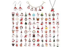 Kalolary 96 piezas Colgantes Navideños, Accesorios de Aleación Navideños Encantos Navidad, Copo de Nieve, Muñeco de Nieve, Sombrero, Collar, Pulsera, Pendientes Manualidades para Decoración DIY