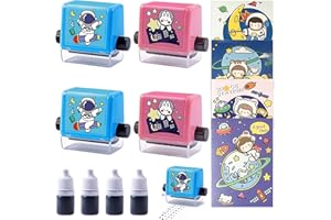 YOYIAG Lot de 4 tampons éducatifs numériques : Math Roller Stamp avec 4 bouteilles d'encre, Smart Math Roller Calcul réutilisable Tampon à rouleaux Within 100 Addition, Soustraction, Multiplication, Division