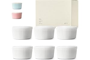‎KIVY KIVY Creme Brulee Schälchen 6er Set - 180ml - Antihaftbeschichtete Souffle Förmchen - Souffleeförmchen Backofenfest - Ragout Fin Schalen - Creme Brulee Schalen Weiß - Ofenfeste Förmchen Lava Cake