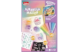 Maped Creativ - Recharge Pastel Airbrush Maker pour Enfant avec 15 Feutres - Activité Graffiti - Transforme tes Feutres en spray électronique - Kit de Loisirs Créatifs, 72 stickers