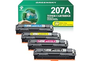 GREENSKY 207A with Chip Compatible for HP 207A 207X for HP Color Laserjet Pro MFP M283fdw Toner Cartridges M255dw M283fdn M283cdw M282nw M255nw W2210A M283 M255 M282 207A Black Cyan Yellow Magenta