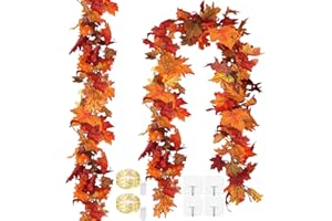 DWTECH 2 Stück Künstliche Ahornblatt Girlande mit LE&D,3.6m künstliche Herbst-Girlande, bunte Herbstdekoration für Zuhause, Hochzeit, Party für Zuhause, Kamin, Kaminsims, Haustür, Erntedank-Dekor (A-2 Packs)