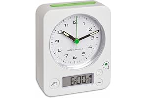 TFA Dostmann Combo Funkwecker, 60.1511.01.05, Analoge Uhrzeit und digitaler Wecker, Funkuhr, einfache Bedienung, geräuscharm, genau , für das Schlafzimmer, batteriebetrieben, weiß-grün