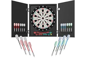 HOMCOM Diana Electrónica Digital hasta 8 Jugadores con 12 Dardos y 30 Puntas con Pantalla LED Puertas 27 Juegos Distintos y 202 Variantes 51x6,5x57 cm Negro