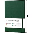 Artfan Notebook A4 - A4 Lined Notebook with 320 Pages Premium Paper, Faux Leather Classic Writing A4 Notebook Journal, 21.5 x 27.9cm, Hardcover, Green